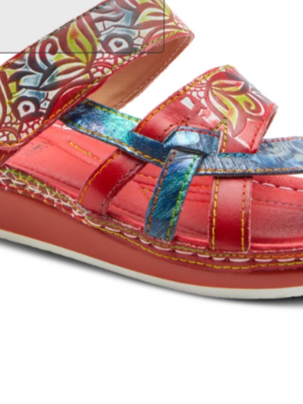 L'Artiste Sandals Womens US Size 7.5-8 /38 Red Caiman Artsy Bohemian Wedge Slide - Picture 15 of 16